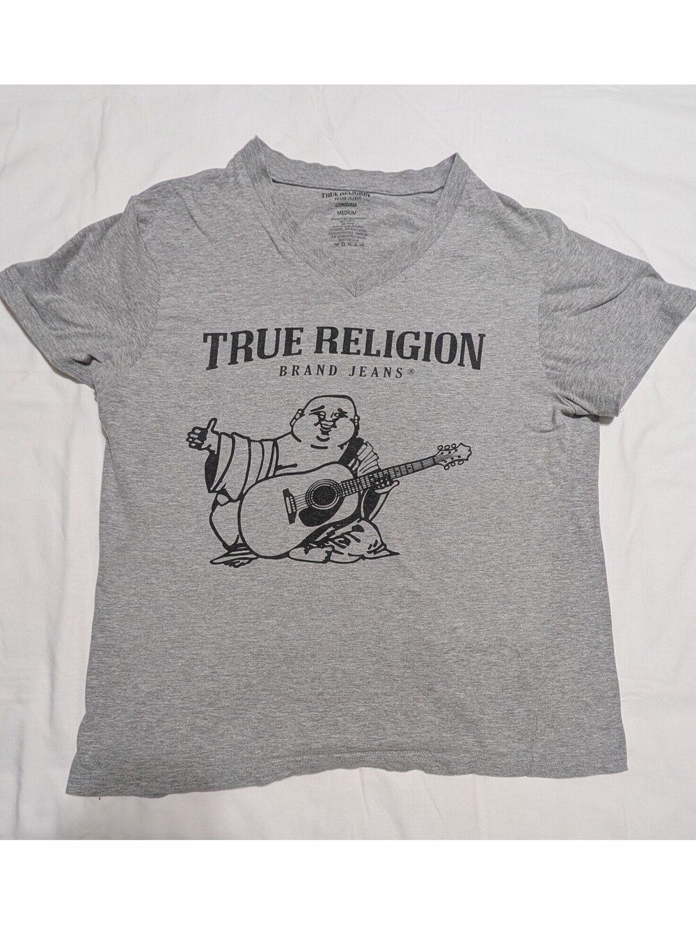 True Religion Loungewear Medium Gray Buddha Guitar Graphic T-Shirt M